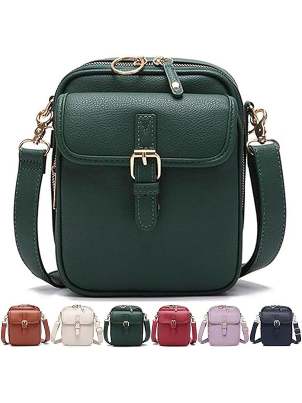 Women's Dark Green Capacity Purse Card Slots Shoulder Leather Crossbody Bags